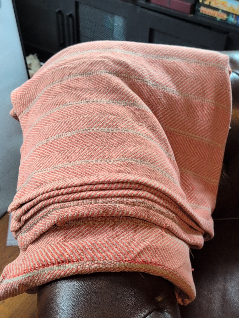Soft Coral Herringbone Throw Blanket - Lightweight Home Bedding